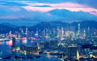 Vibrant Hong Kong Skyline at Twilight Overlooking the Harbor