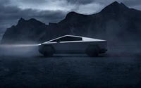 tesla cybertruck, 2023, nuit, grottes, pickup électrique