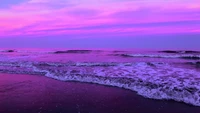 Olas vibrantes del crepúsculo en la orilla del mar