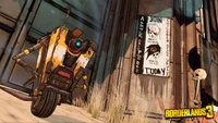 Claptrap in Borderlands 3 near a recruitment poster for the Children of the Vault.