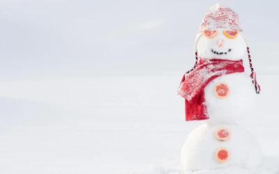 Boneco de neve alegre decorado para o Natal em um país das maravilhas de inverno