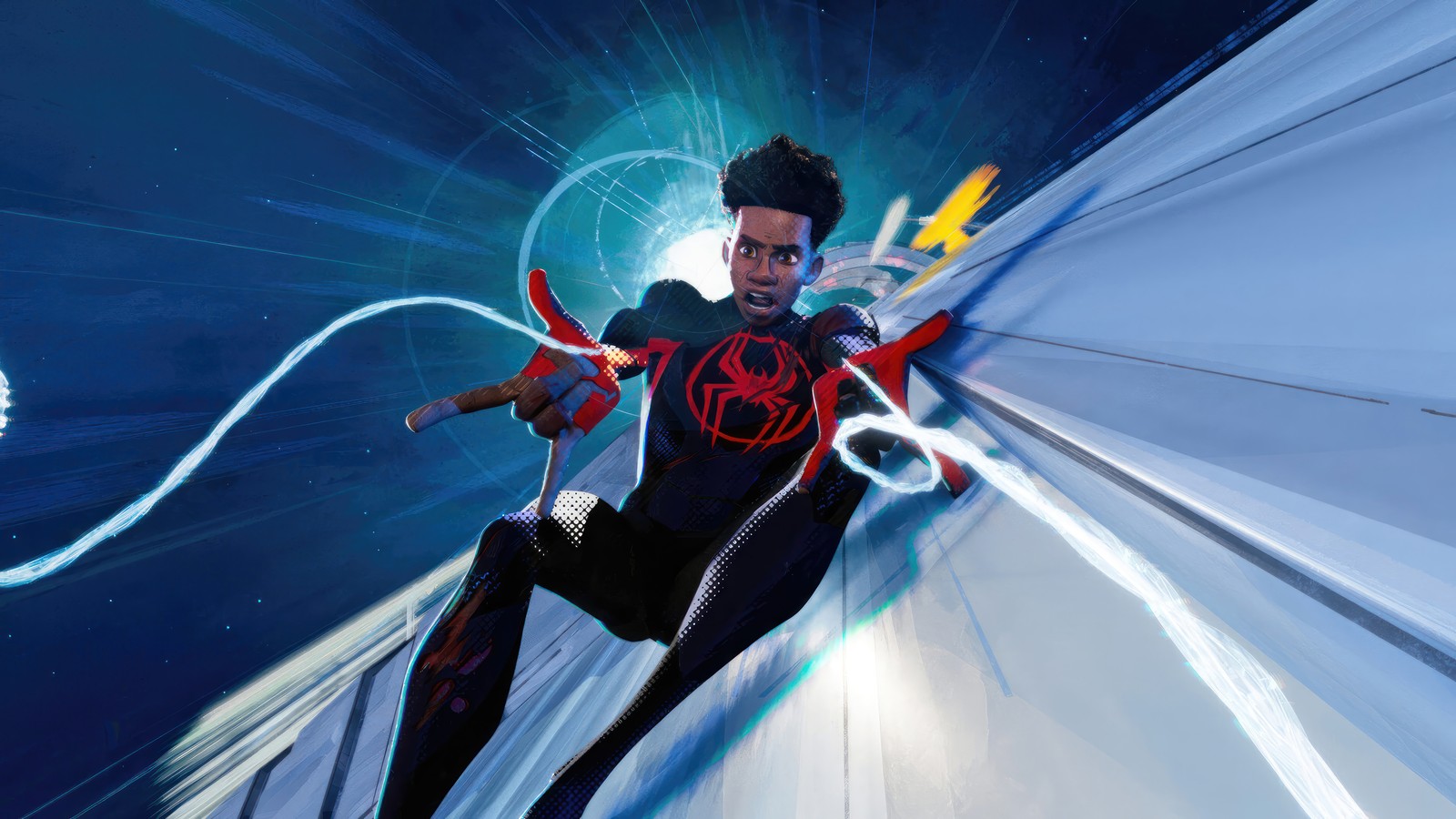 Скачать обои майлз моралес, miles morales, веб стрельба, человек паук через вселенные, spider man across the spider verse