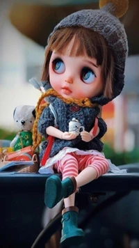 Adorable Doll in Cozy Outfit with Bear Companion