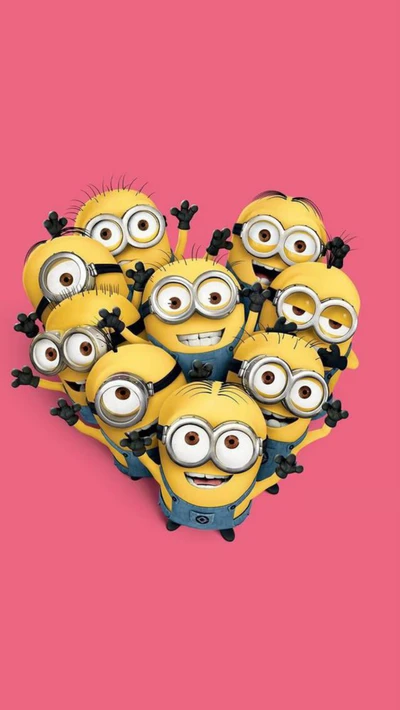 Minions formando un corazón de amistad y alegría