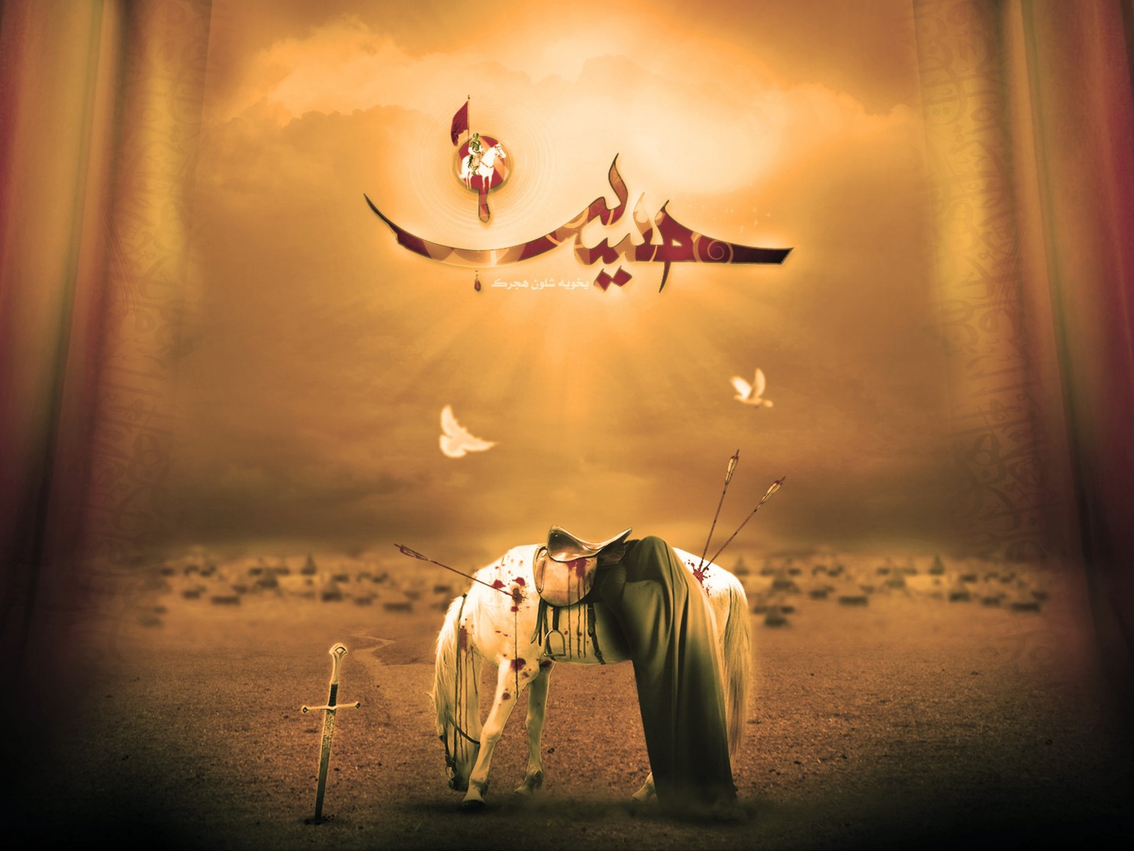 There is a woman kneeling down to a cow in the desert (ya hussain, muharram, zuljinnah)