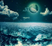 Moonlit Waves: A Tranquil Night by the Sea