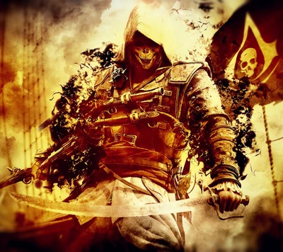 assassins creed, noir, drapeau, tueur, pirate