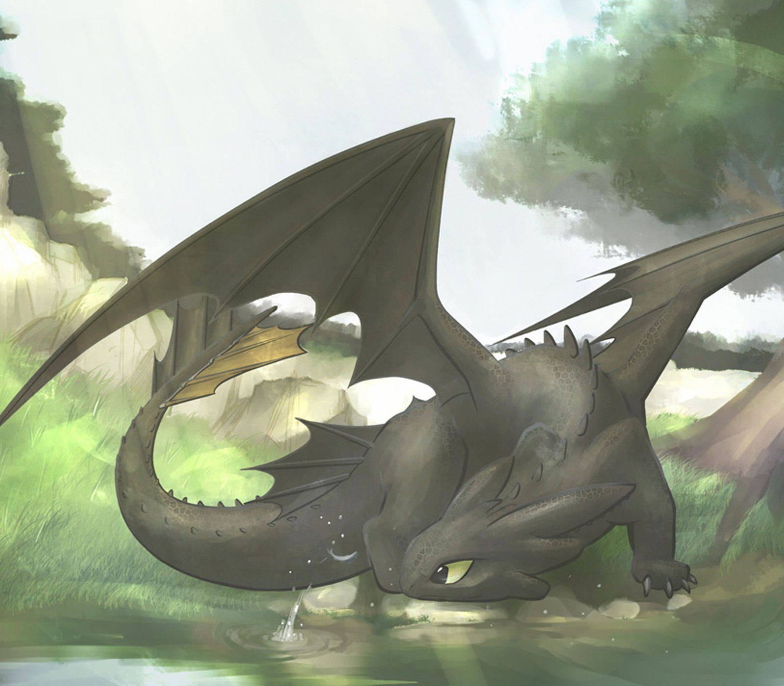 Il y a un dragon qui est assis dans l'eau (dragon, comment dresser votre dragon, how to train your dragon, fureur nocturne)