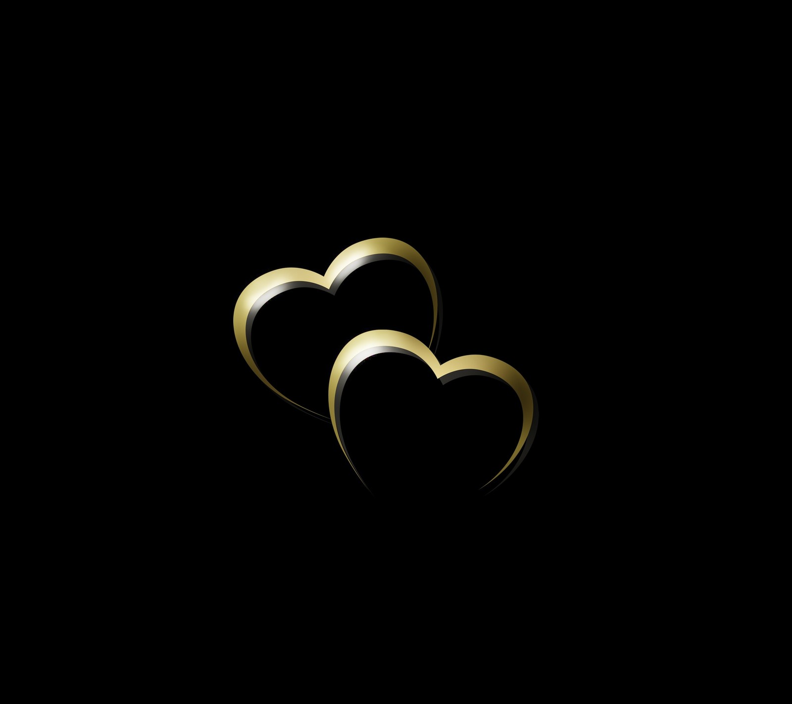 Two gold hearts on a black background with a black background (design, heart, valentine)