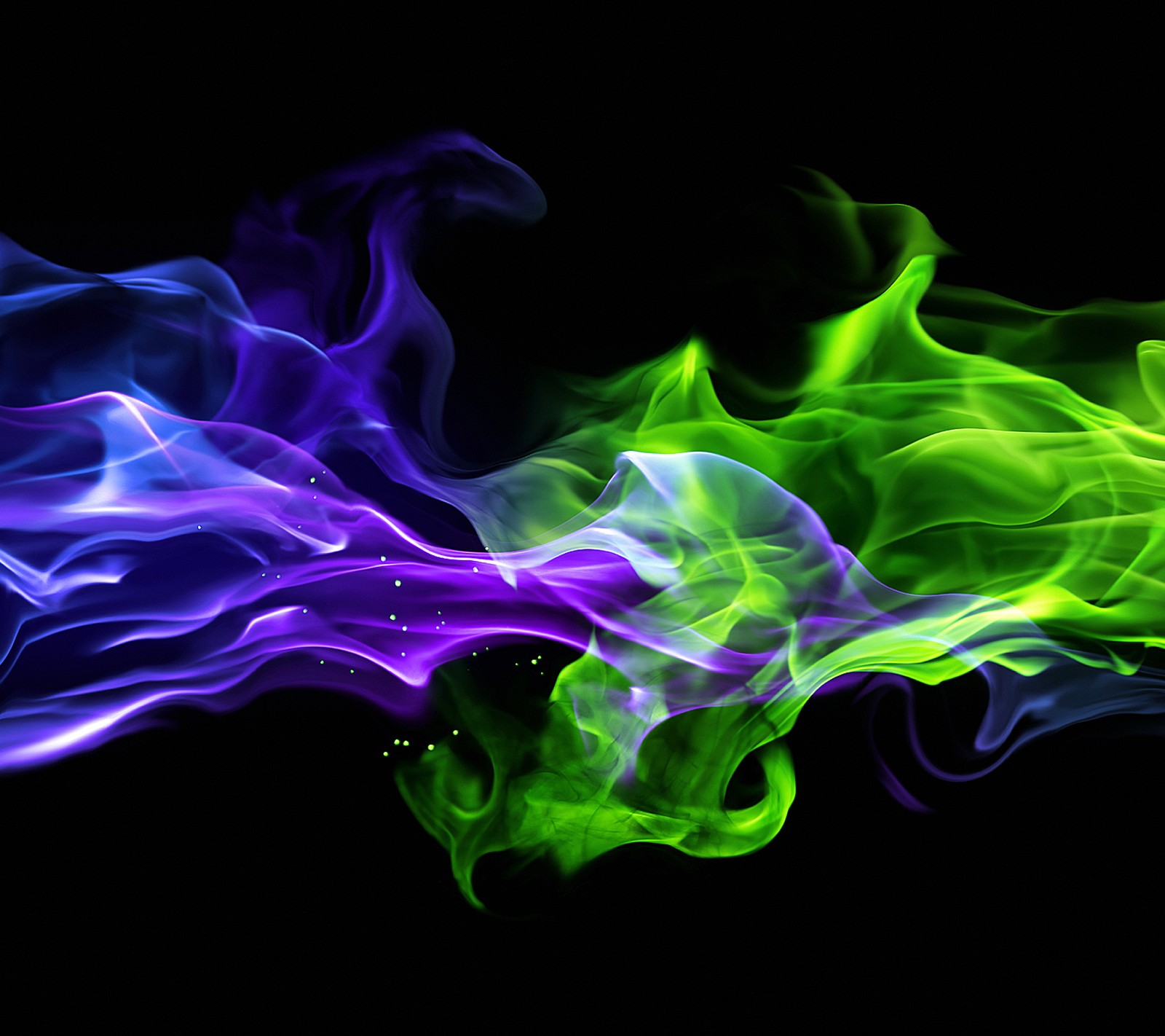 A close up of a colorful smoke on a black background (blue, clash, colour, flame, green)