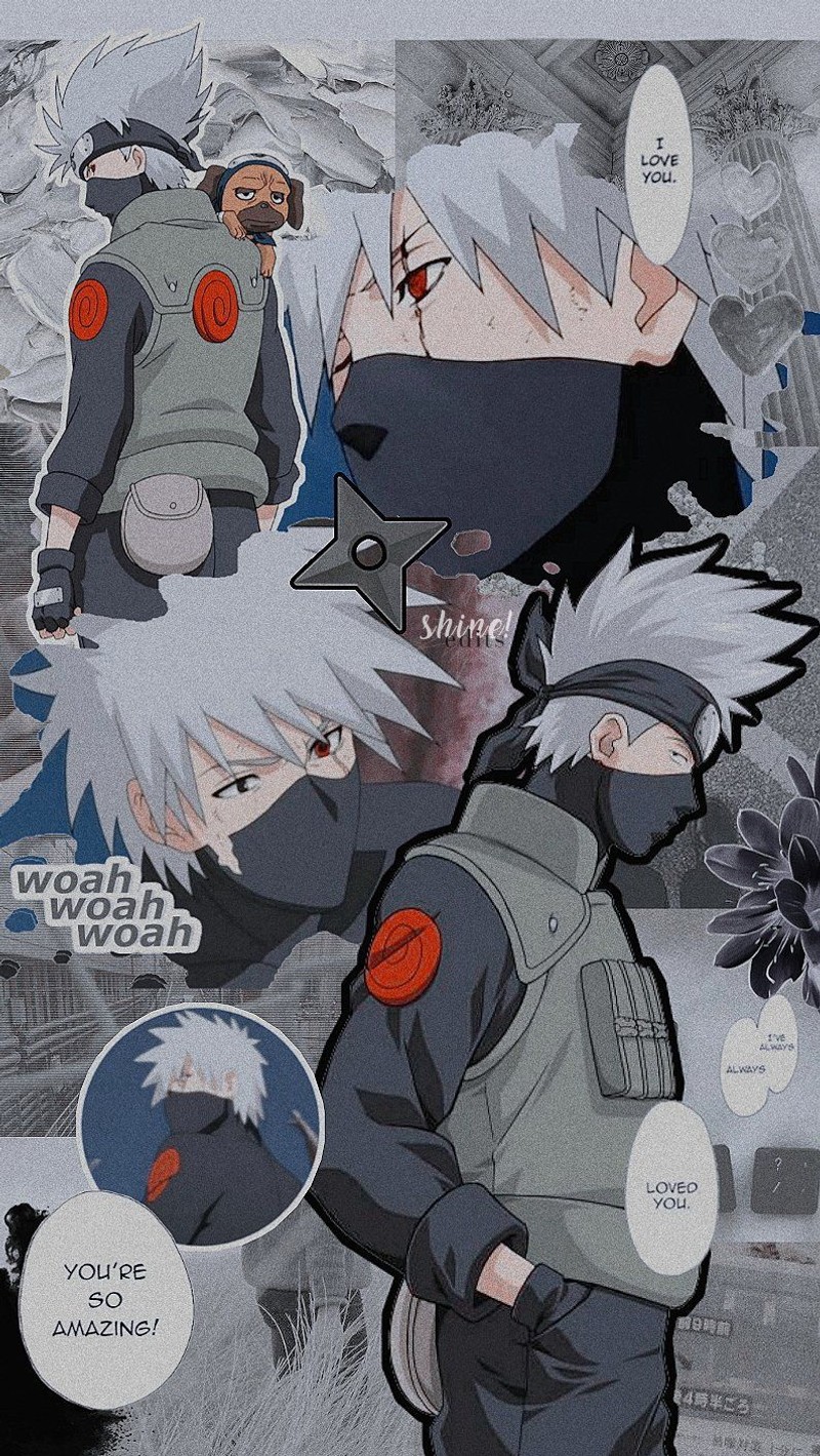 Аниме-персонажи с разными выражениями на странице. (эстетика, kakashi, naruto)