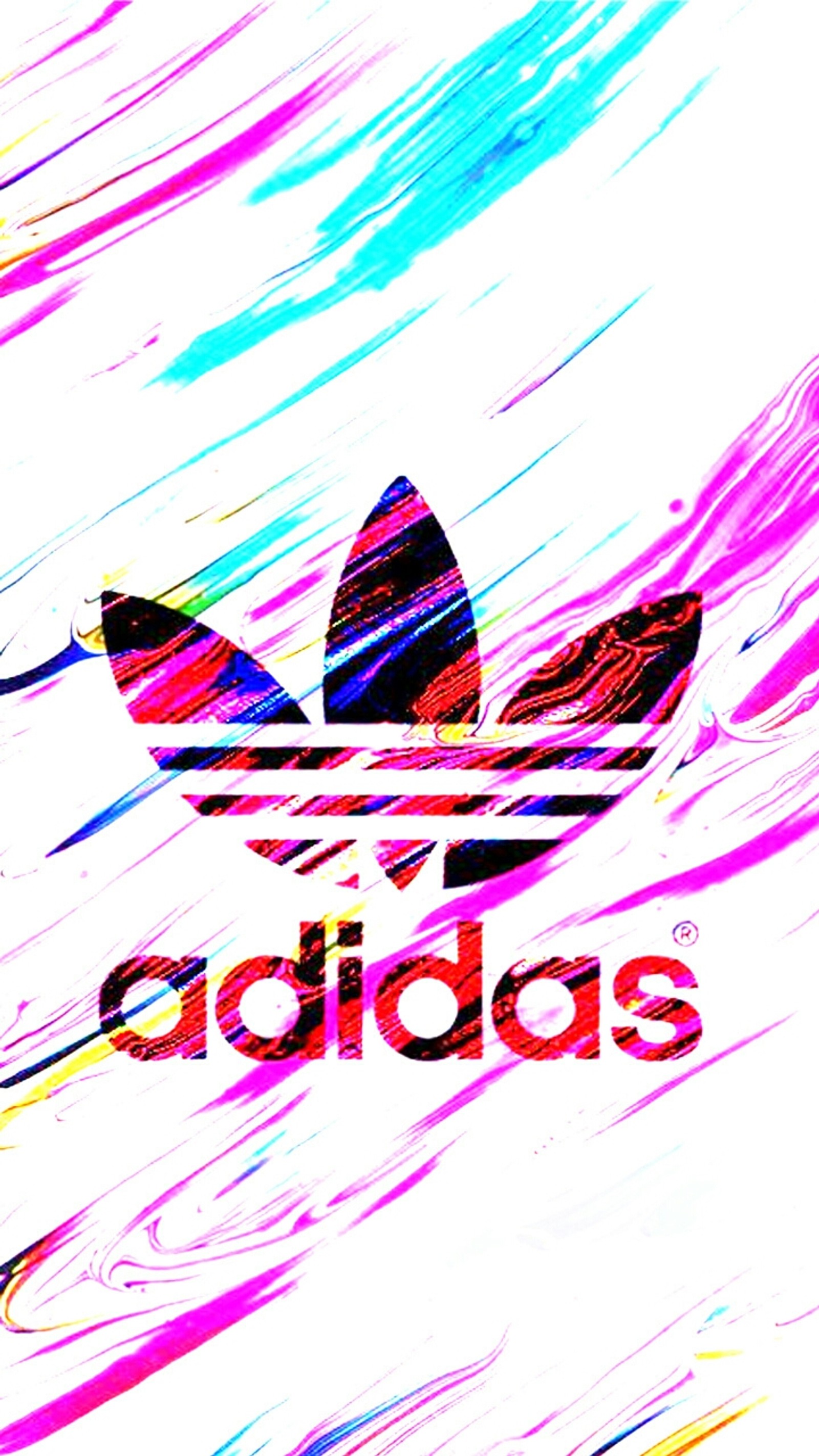 Adidas logo on a colorful background with a splash effect (adidas, pink)