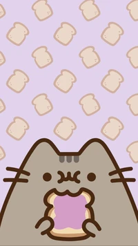 Pusheen desfrutando de geléia no pão