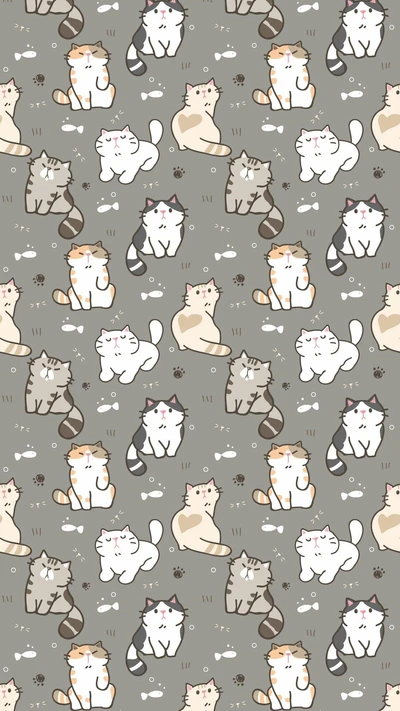 Kawaii Cat Pattern in Soft Colors