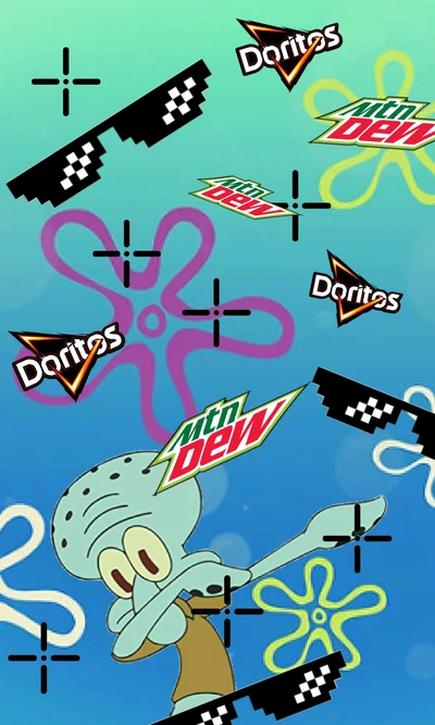 Squidward Dabbing with MLG Style and Snack Logos