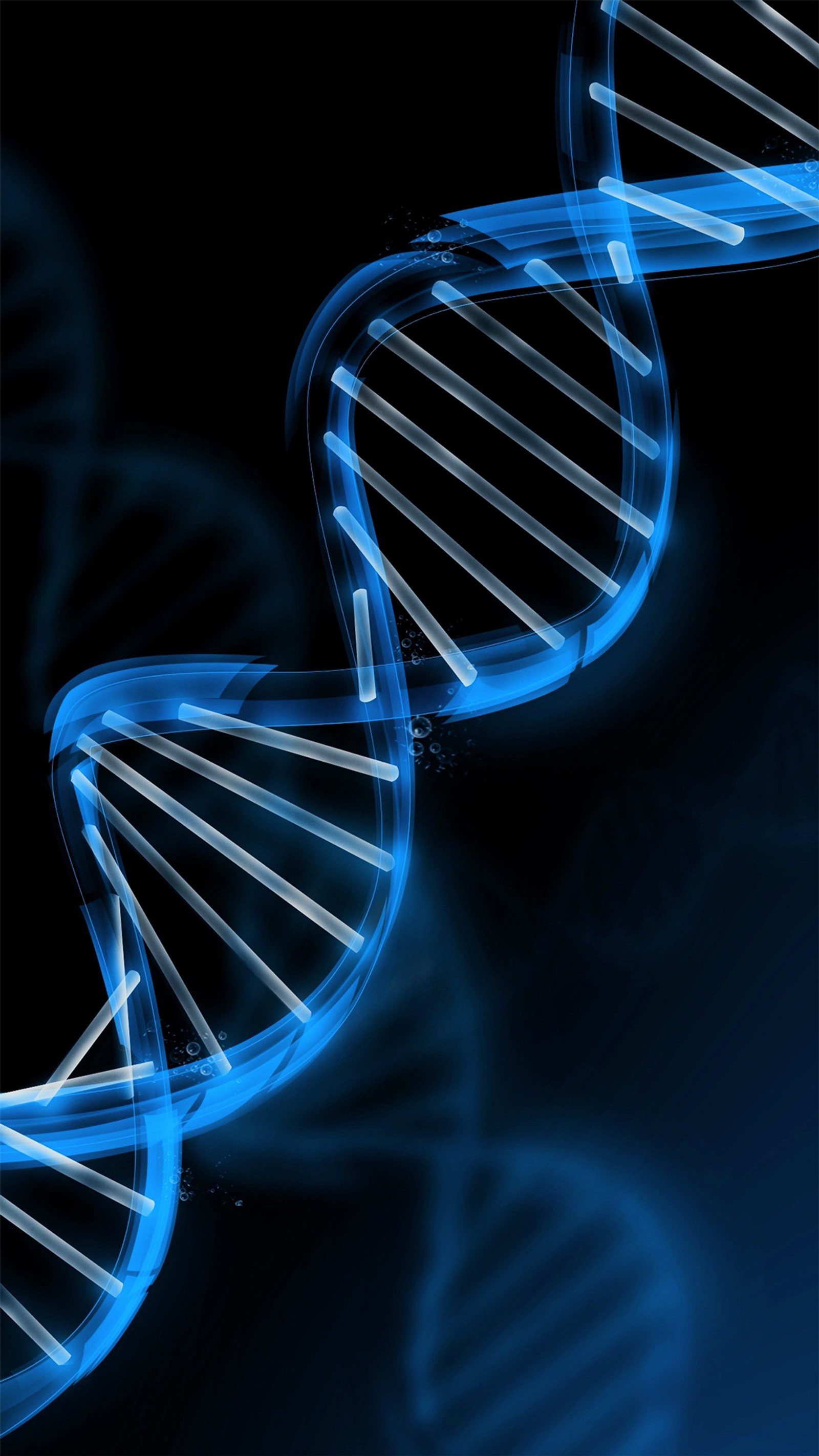 A close up of a double - stranded dna model against a black background (abstract, blue, light, neon, s7)