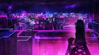 night, city, anime, scenery, buildings wallpaper