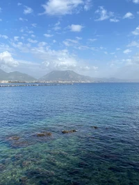 sea, cloud, water, mountain, azure