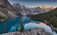 lago moraine, paisagem, nascer do sol, montanhas, natureza