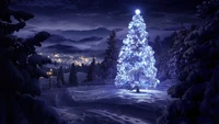 Glowing Christmas Tree in a Snowy Forest at Night