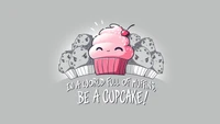 ¡En un mundo lleno de muffins, sé un cupcake!" - Diseño de cupcake Kawaii lindo sobre fondo gris