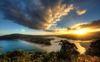 nature, nuage, mer, la côte, coucher de soleil