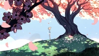 Perla bajo el árbol en flor en Steven Universe