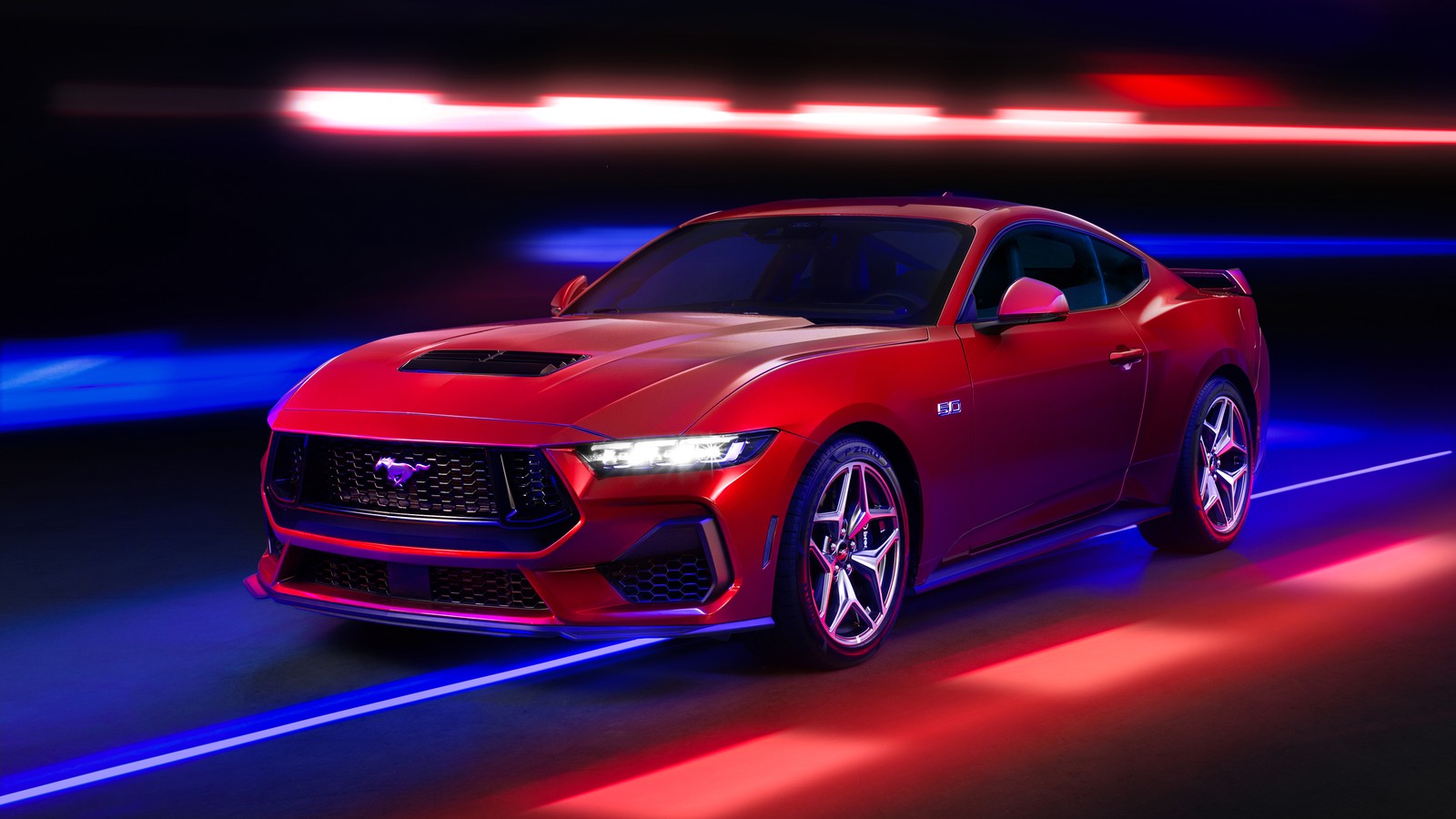 Um mustang vermelho 2020 (ford mustang gt, 2024, 5k, carros, papel de parede 4k)