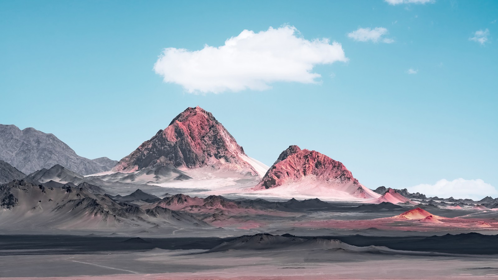 A close up of a mountain range with a few clouds (mountain, mountains, desert, scenery)