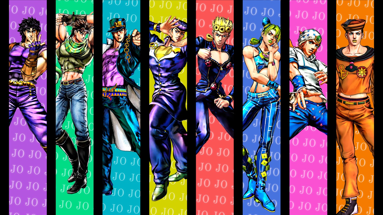 Lade jojos bizarre adventure, jonathan joestar, joseph joestar, jotaro kujo, josuke higashikata Hintergrund herunter