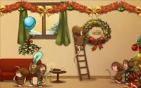 Celebração de Natal caprichosa com camundongos decorando um quarto festivo