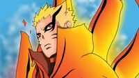 Naruto Uzumaki in Baryon Mode, radiating power and determination.