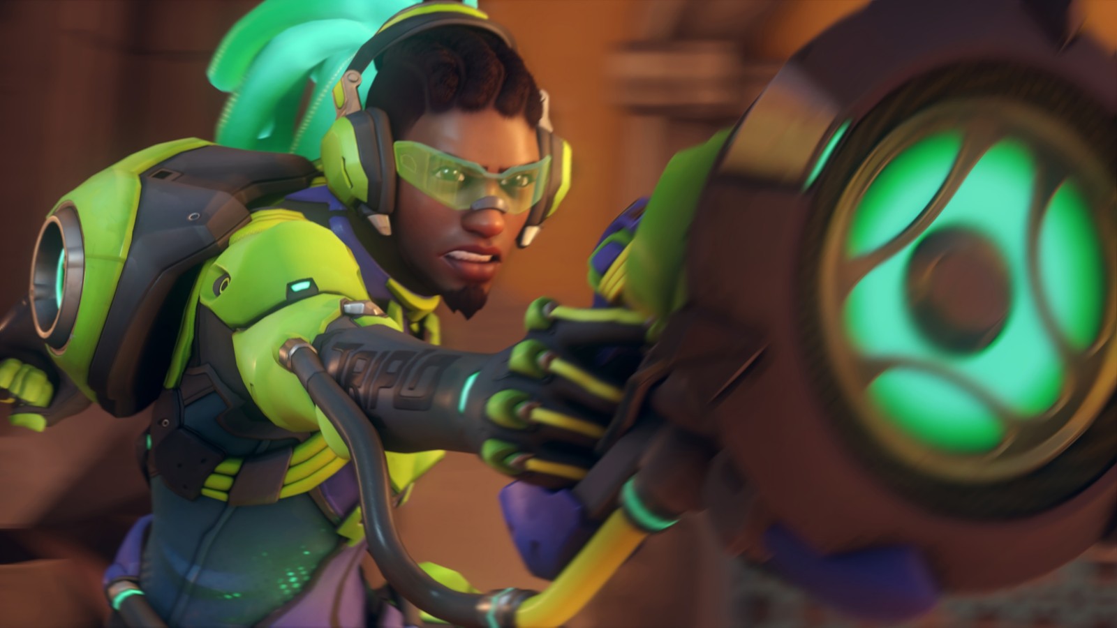 Un gros plan d'une personne tenant une lumière verte (overwatch 2, jeu vidéo, overwatch, lucio)