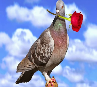 Pigeon avec une rose : Symbole d'amour et de paix