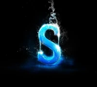 Glowing Blue Letter S with Water Splash on Black Background