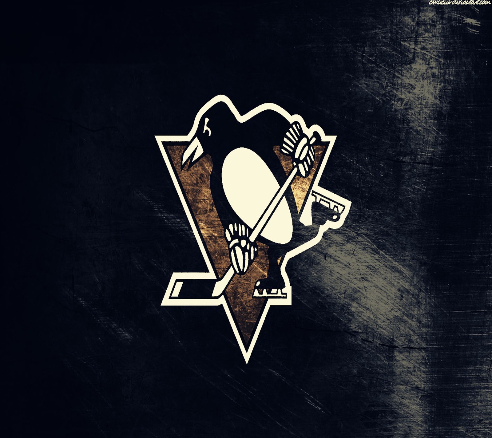 Un primer plano del logo de los pittsburgh penguins sobre un fondo negro. (pingüinos, pittsburgh, vintage)