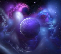 Abstract Cosmic Realm with a Purple Planet