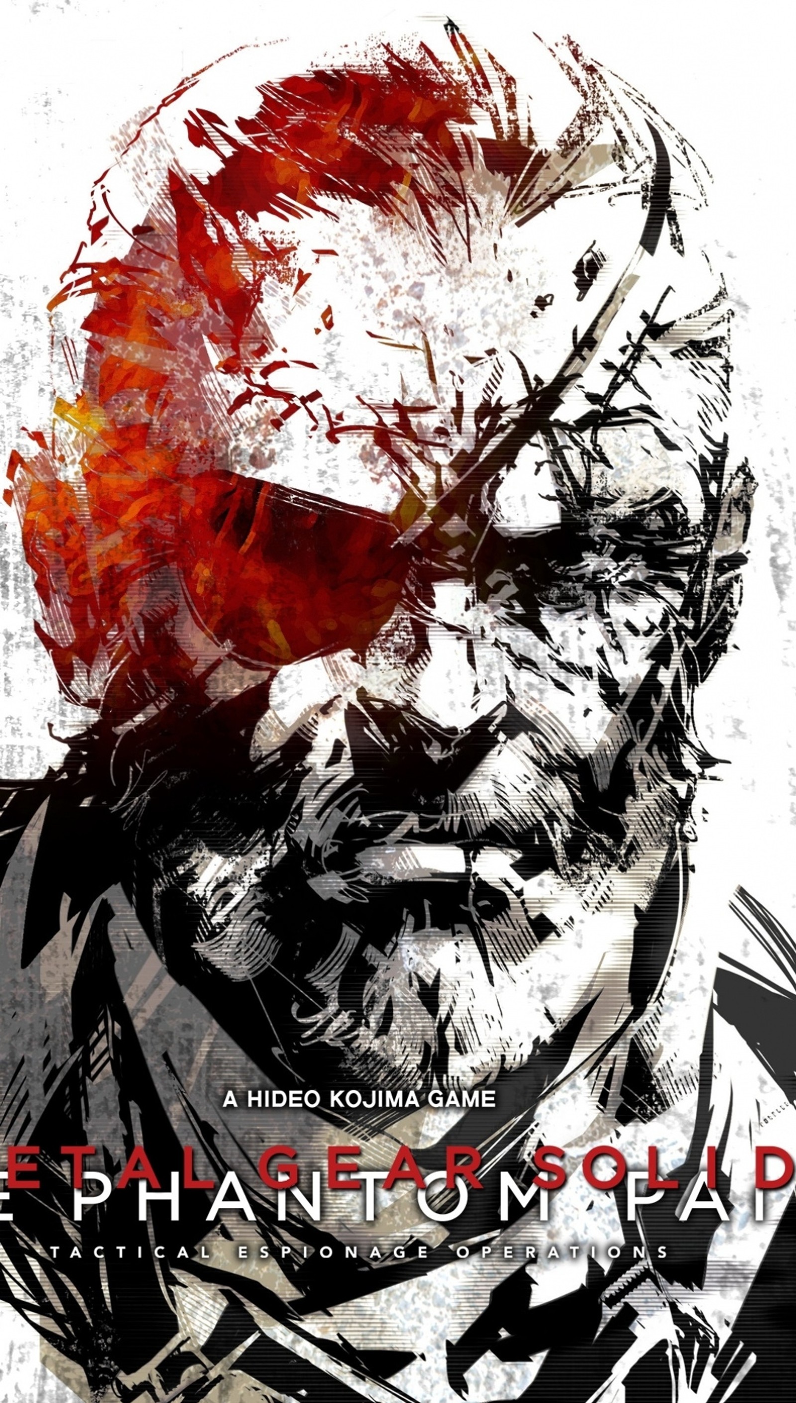 Affiche de metal gear d'un homme avec un œil rouge et une barbe (grand, patron, équipement, métal, douleur)