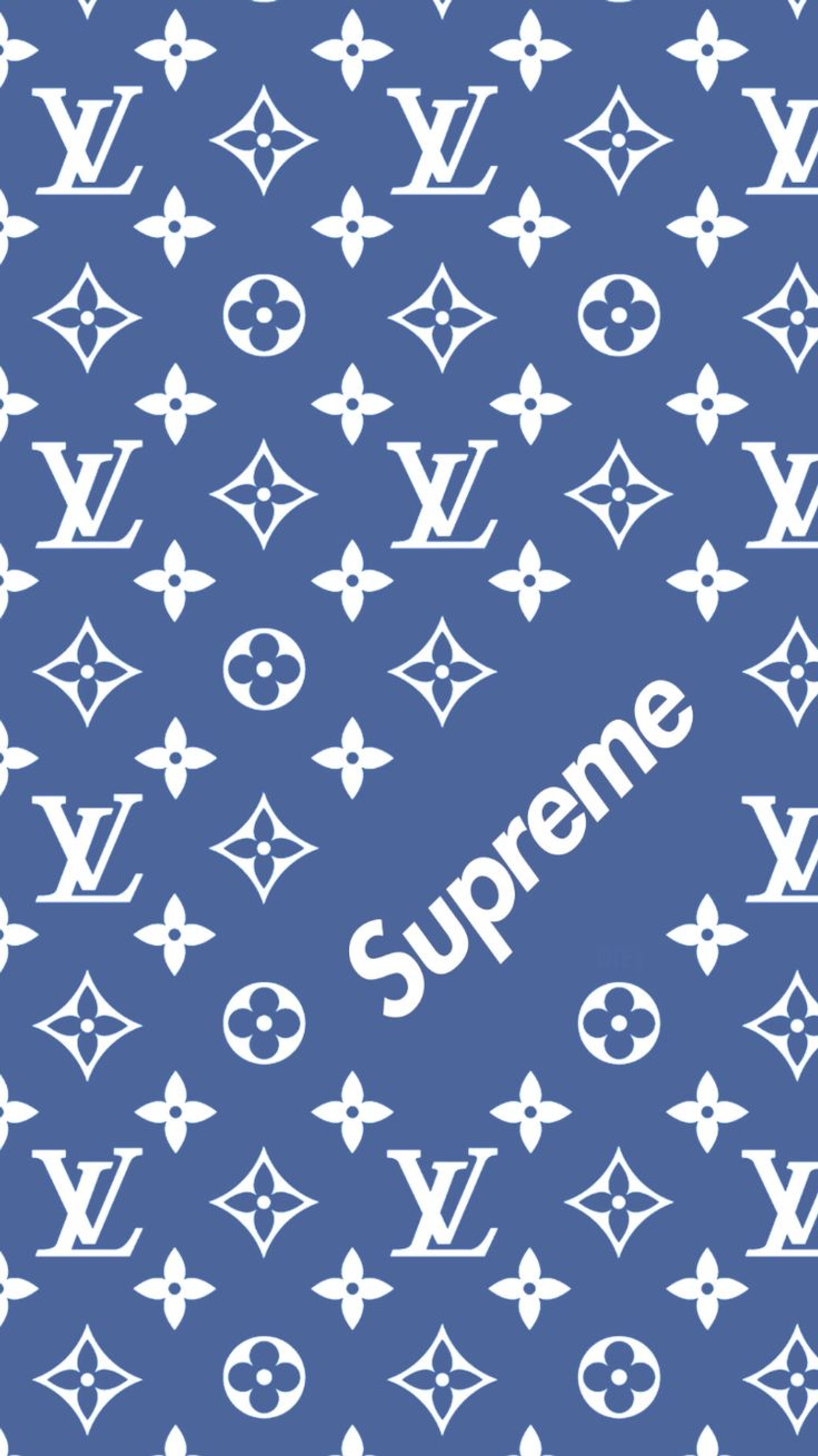 Nahaufnahme eines blauen hintergrunds mit weißen louis vuitton (louis vuitton, lv, supreme)