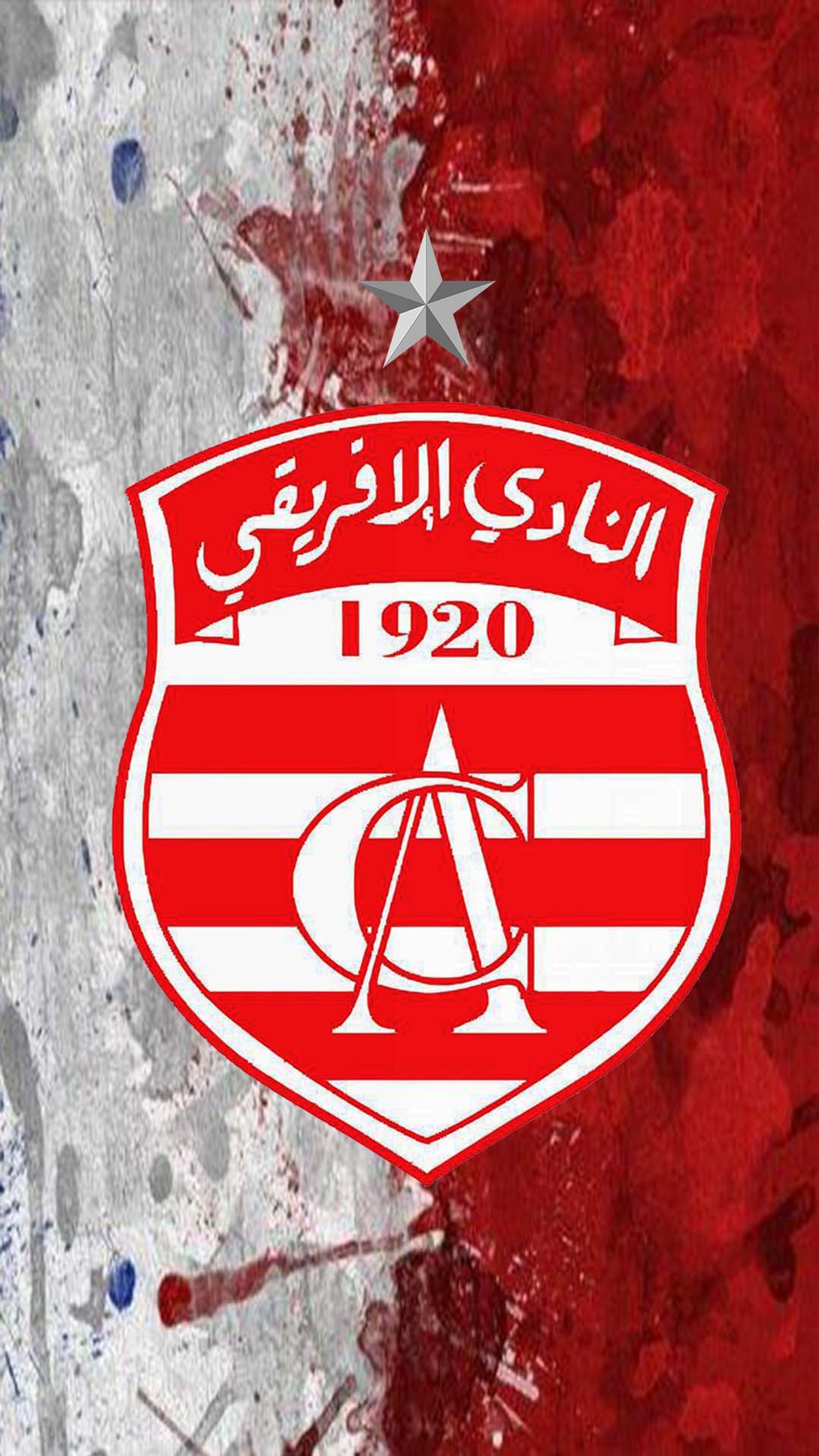 Nahaufnahme eines rot-weißen fußballlogos auf einem rot-weißen hintergrund (ca, club africain, clubafricain, clubiste, curva nord)