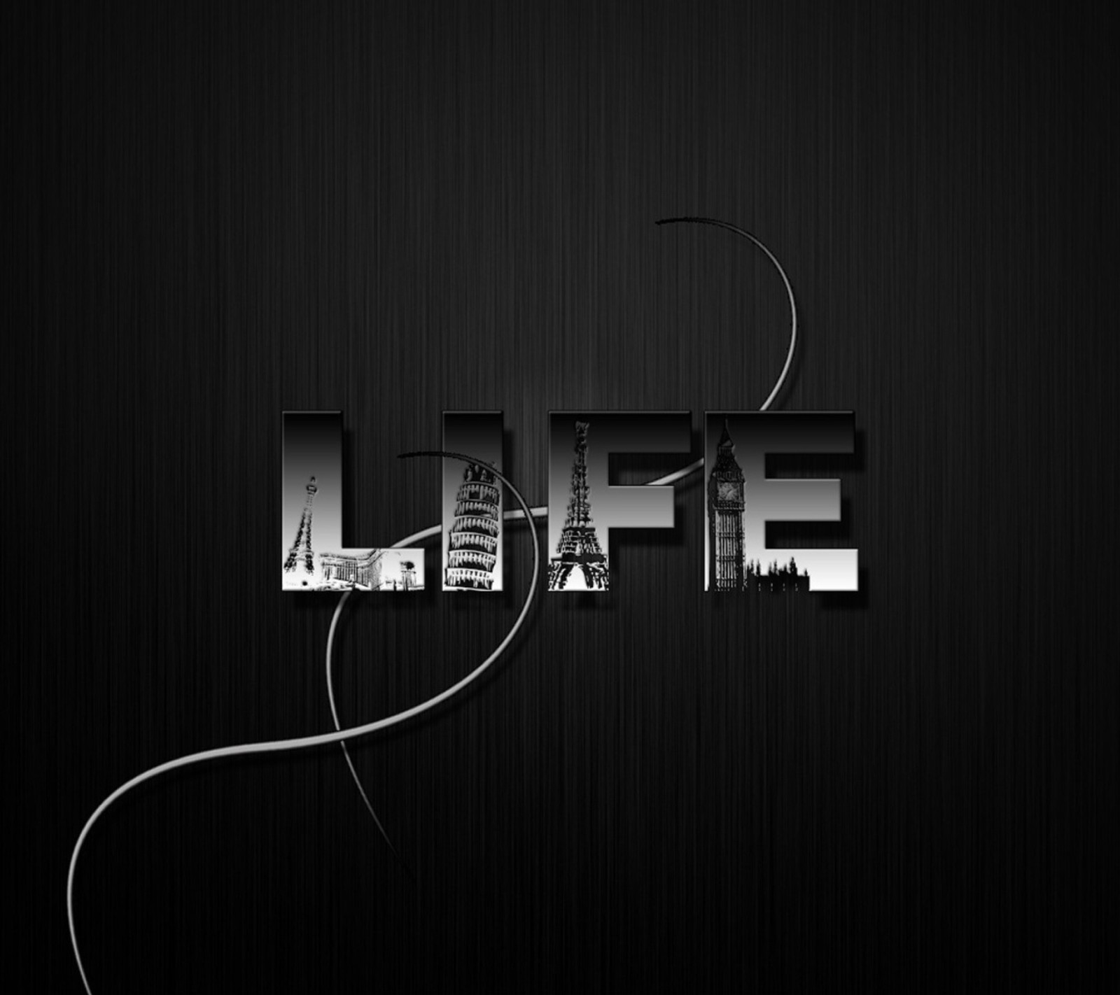 A black and white photo of a wire with the word life in it (awesome, life, quotes, sayings, written)