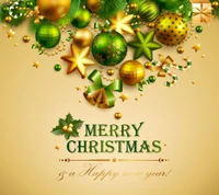 Merry Christmas and Happy New Year with Festive Decorations and Ornaments