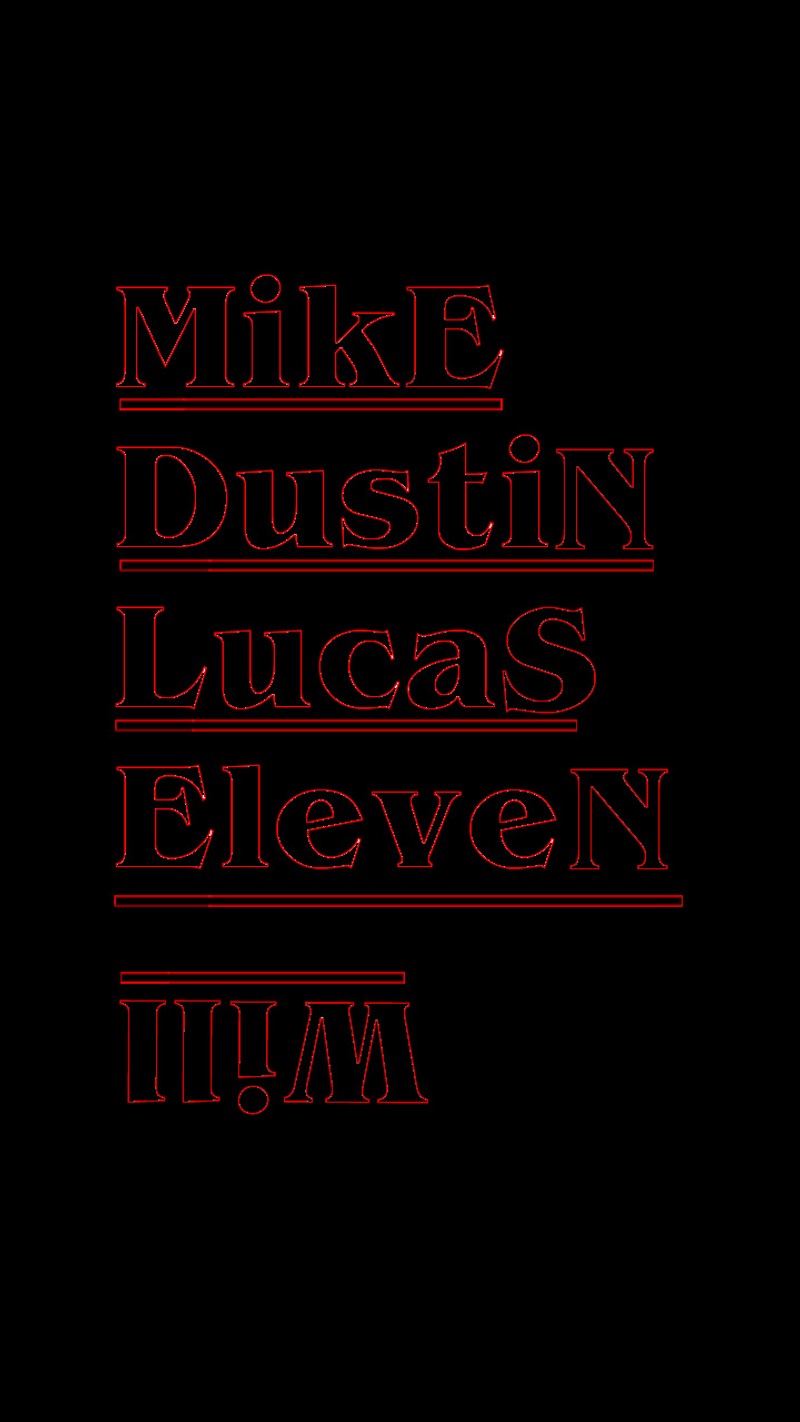 Близкий план красного и черного постера с надписями mike dubstin lucas eleven eleven (удивительный, крутой, демогоргон, дастин, dustin)