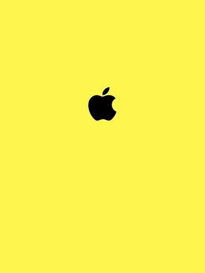 Logo minimalista de Apple sobre un fondo amarillo vibrante