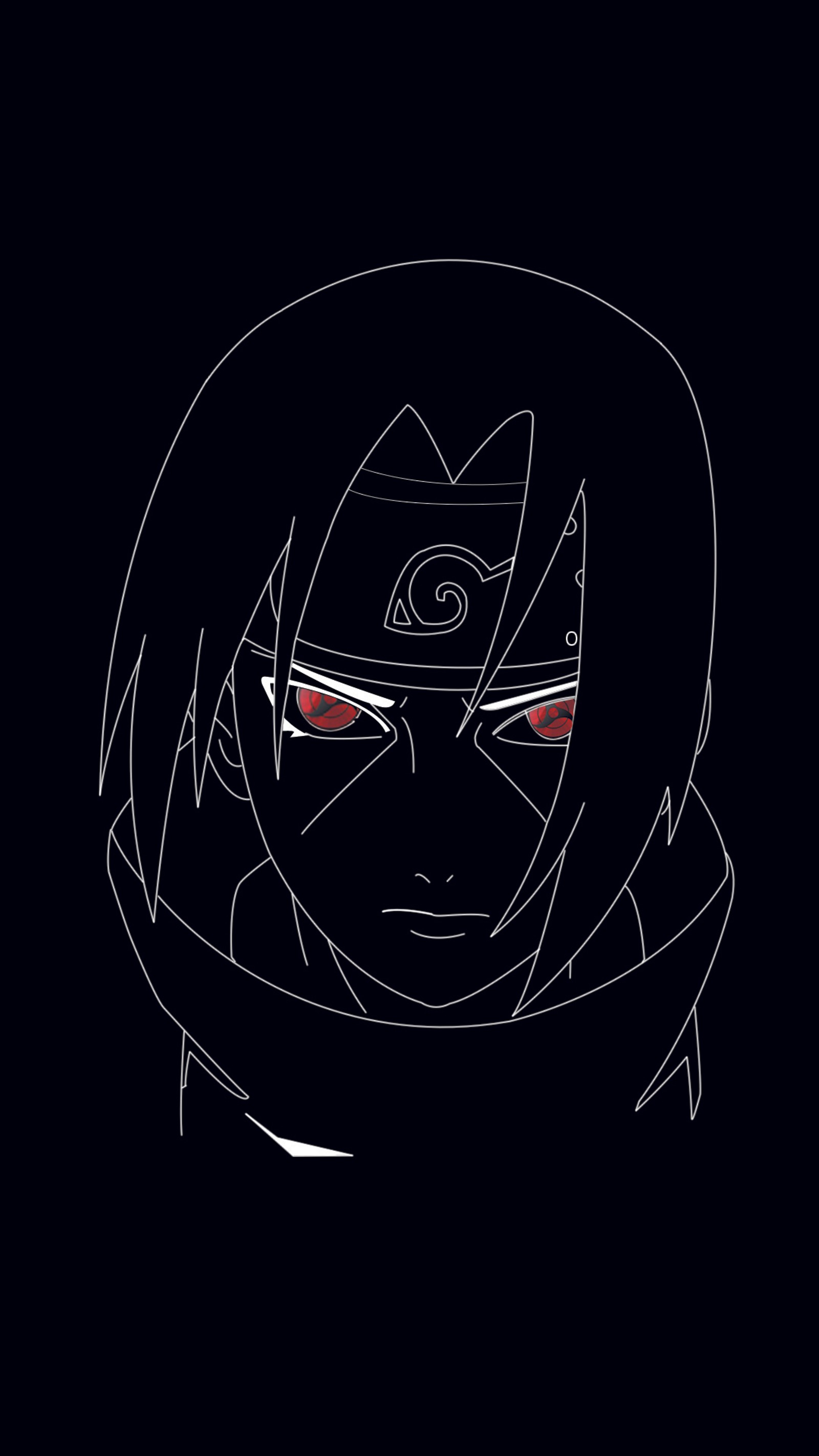 Gros plan d'une personne avec un fond noir et un œil rouge (anime, itachi, minimalisme, naruto, sharingan)