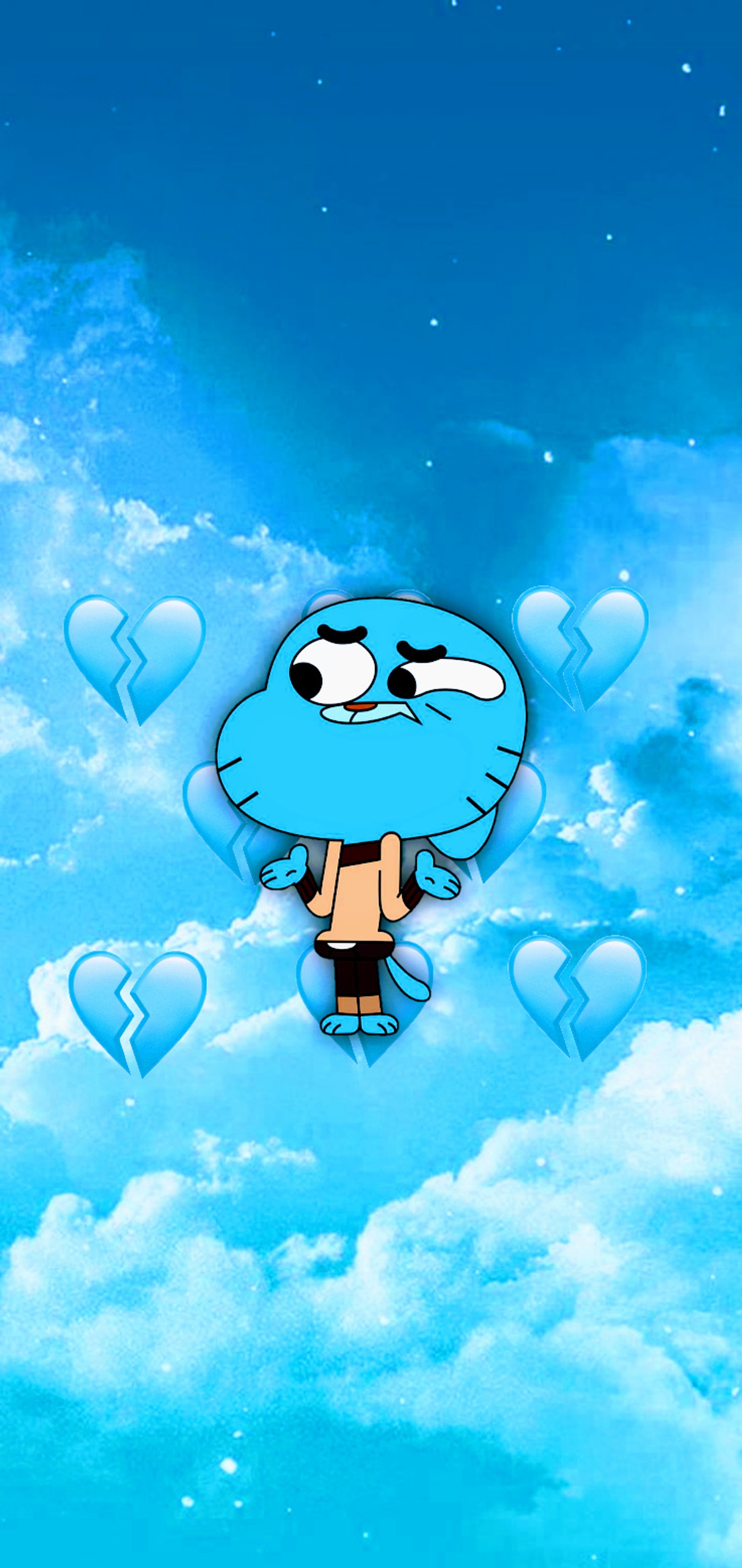 Un primer plano de un personaje de dibujos animados flotando en el cielo (gumball, gumball y darwin, no sé)