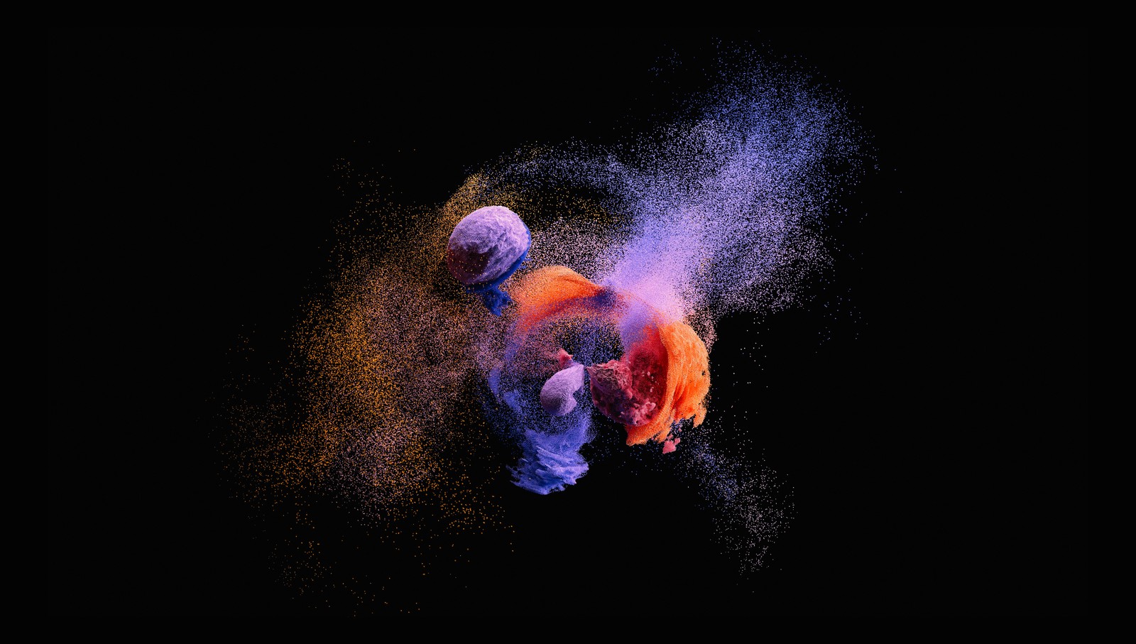 particle explosion, amoled, simulation, black background, 5k wallpaper