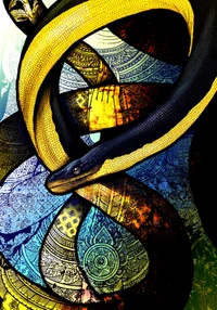 reptile, glass, window, stained glass, illustration wallpaper