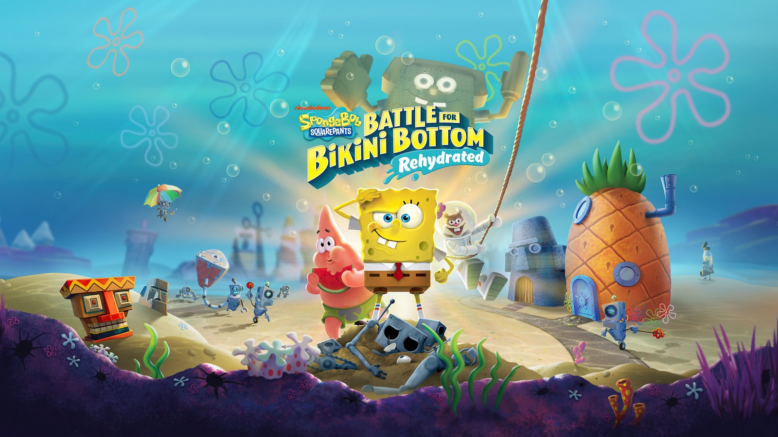 Spongebob batalla en fondo de bikini (bob esponja batalla por la bikini bottom rehidratado, spongebob squarepants battle for bikini bottom rehydrated, videojuego, patrick star, bob esponja)