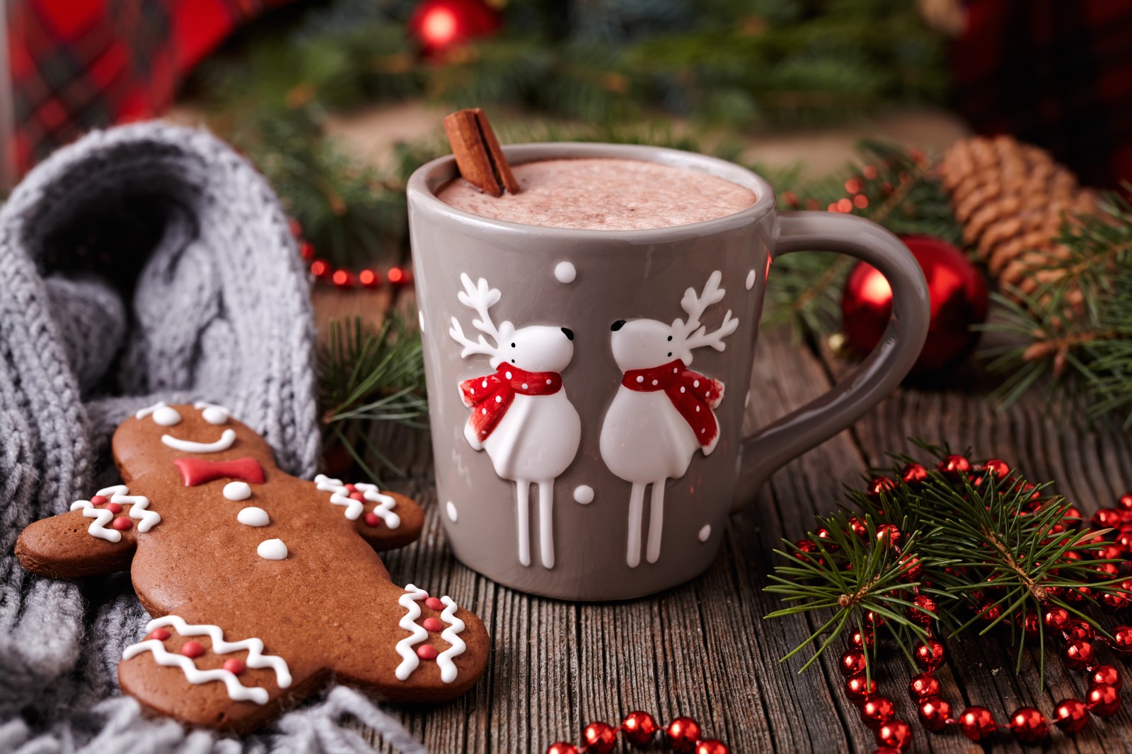 Une tasse de chocolat chaud avec une décoration en pain d'épice (noël, tasse à café, pain dépice, tasse, lebkuchen)